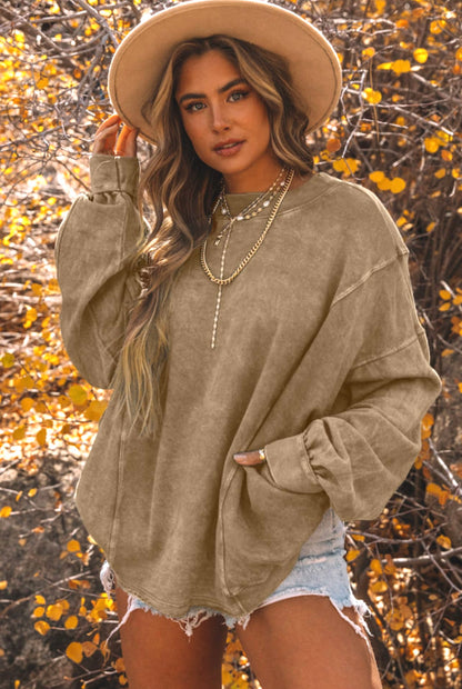 Khaki Twisted Plunge Sweatshirt