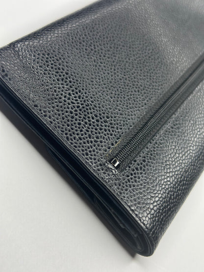 Pre-owned Chanel Coco logo, black caviar, leather Vintage long wallet