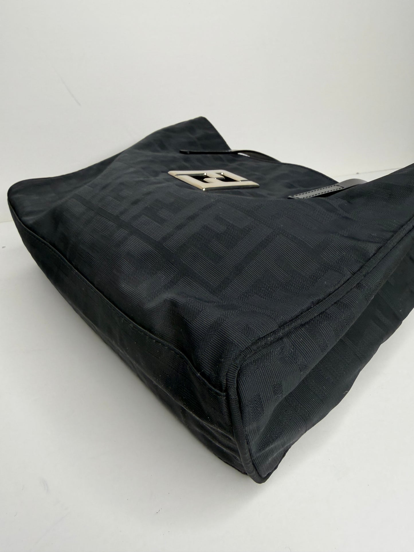 Pre-owned Fendi Black Zucca Nylon x leather tote