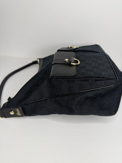 Pre-owned Gucci Abbey hobo shoulder bag in black GG canvas and leather