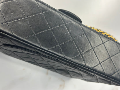 Pre-owned Chanel 1991-1993 small black lambskin double flap shoulder bag