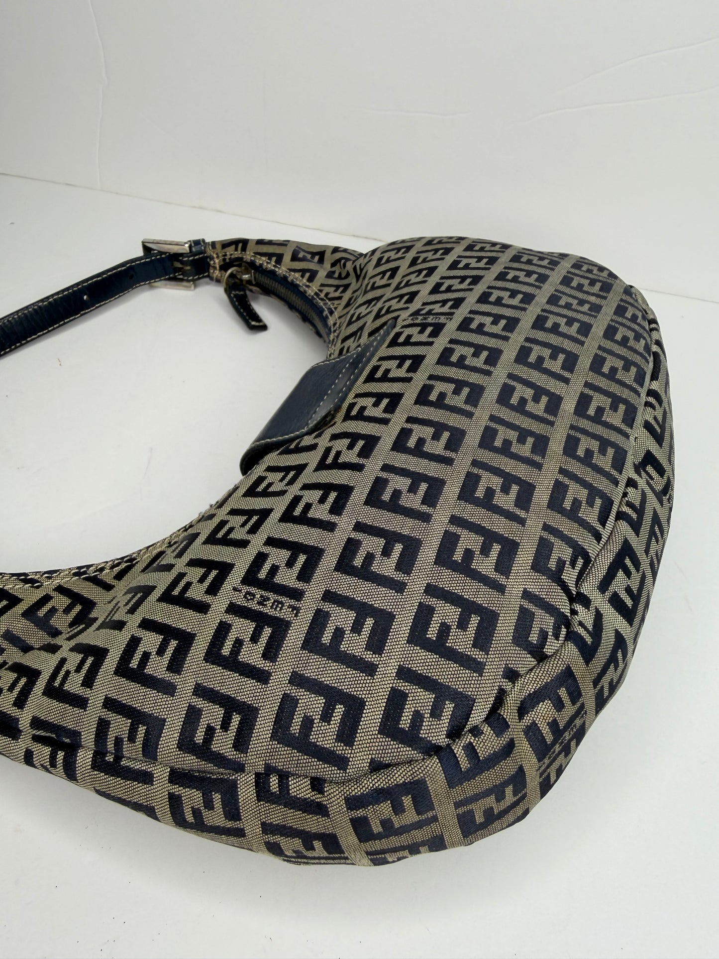 Pre-owned Fendi Fendi Zucca Mama Half Moon Navy Shoulder Bag