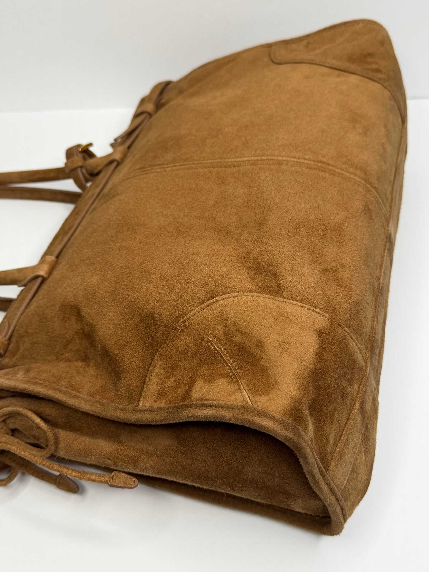 Pre-owned Prada Large Cinnamon Suede Bonnie shoulder tote