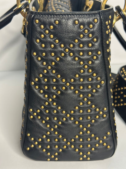 Pre-owned Christian Dior Supple Lady Dior Bag Cannage Studded Lambskin Medium