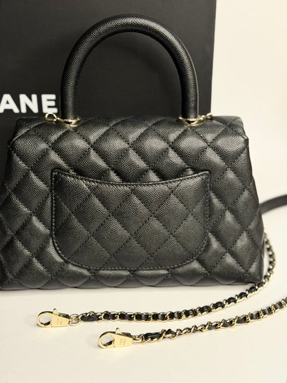 Pre-owned Chanel quilted, caviar, leather small coco top handle shoulder bag