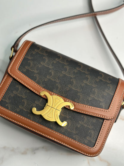 Pre-owned Celine TEEN TRIOMPHE BAG IN TRIOMPHE CANVAS AND CALFSKIN crossbody