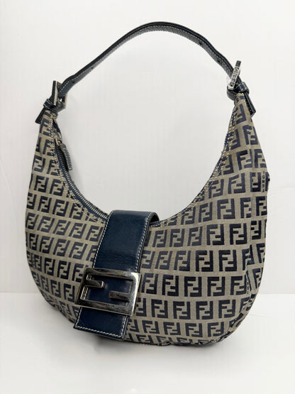 Pre-owned Fendi Fendi Zucca Mama Half Moon Navy Shoulder Bag