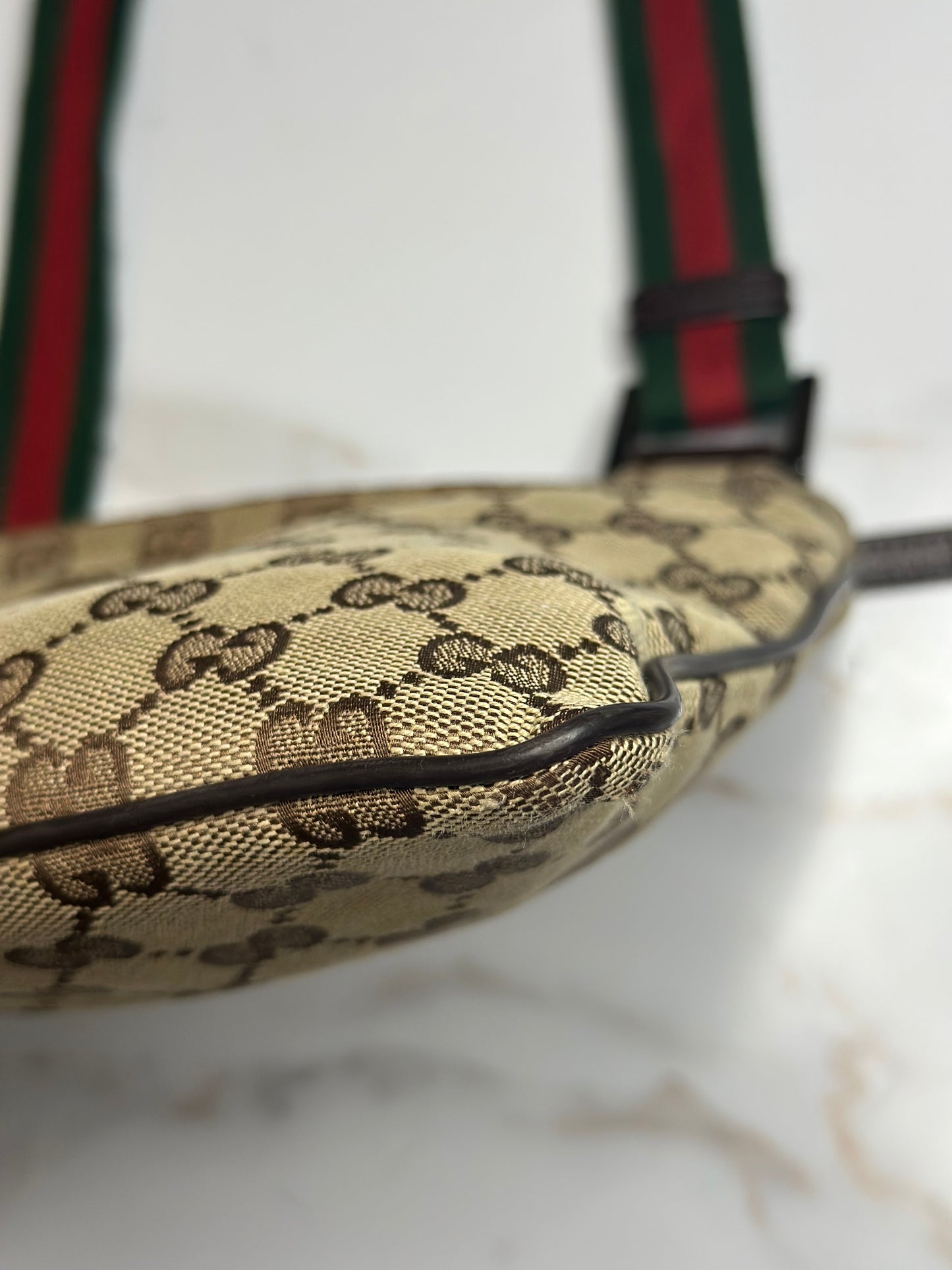 Pre-owned Gucci GG Monogram Web Small Flat Messenger Bag Brown