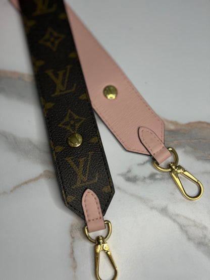 Pre-owned Louis Vuitton Monogram Bandoulière Shoulder Strap in Rose Ballerine and monogram canvas