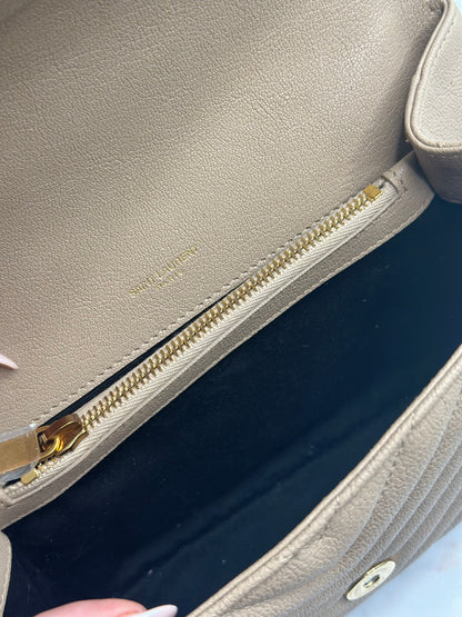 Pre-owned Saint Laurent Medium beige College Matelassé Leather Shoulder Bag