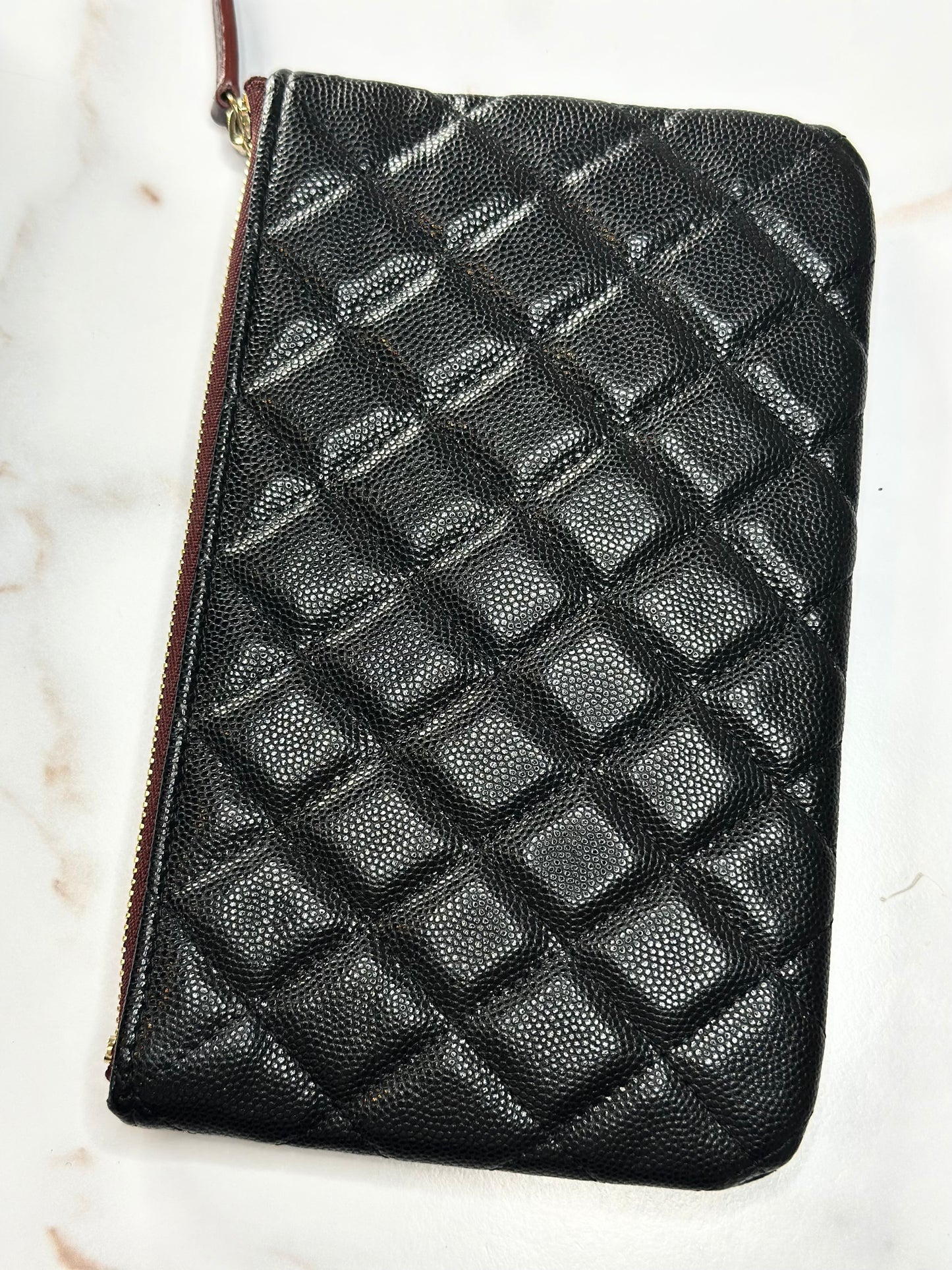 Pre-owned Chanel Caviar Quilted Small Zipped O-Case Pouch Black