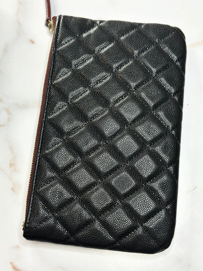 Pre-owned Chanel Caviar Quilted Small Zipped O-Case Pouch Black
