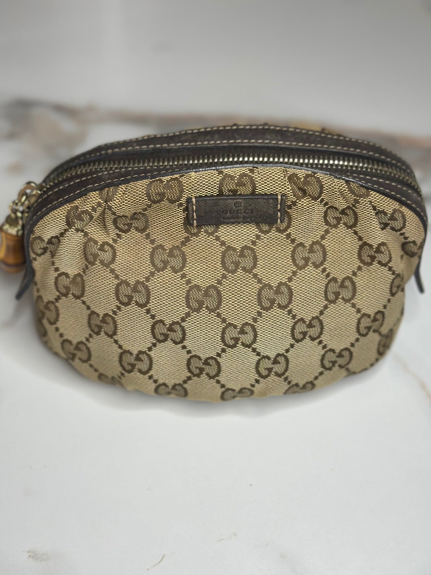 Pre-owned Gucci GG Canvas bamboo cosmetic pouch