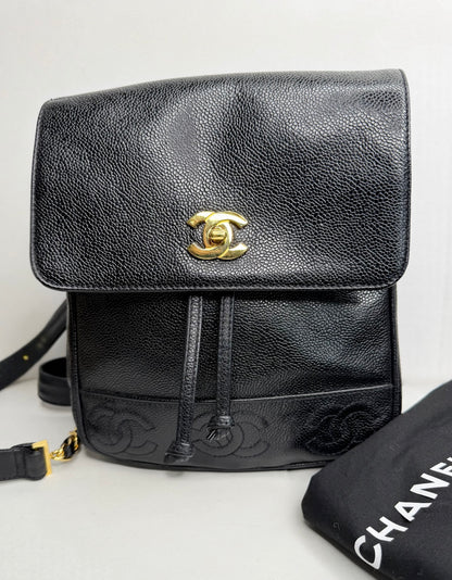 Pre-owned Chanel Black Caviar leather triple C vintage backpack 1996-1997