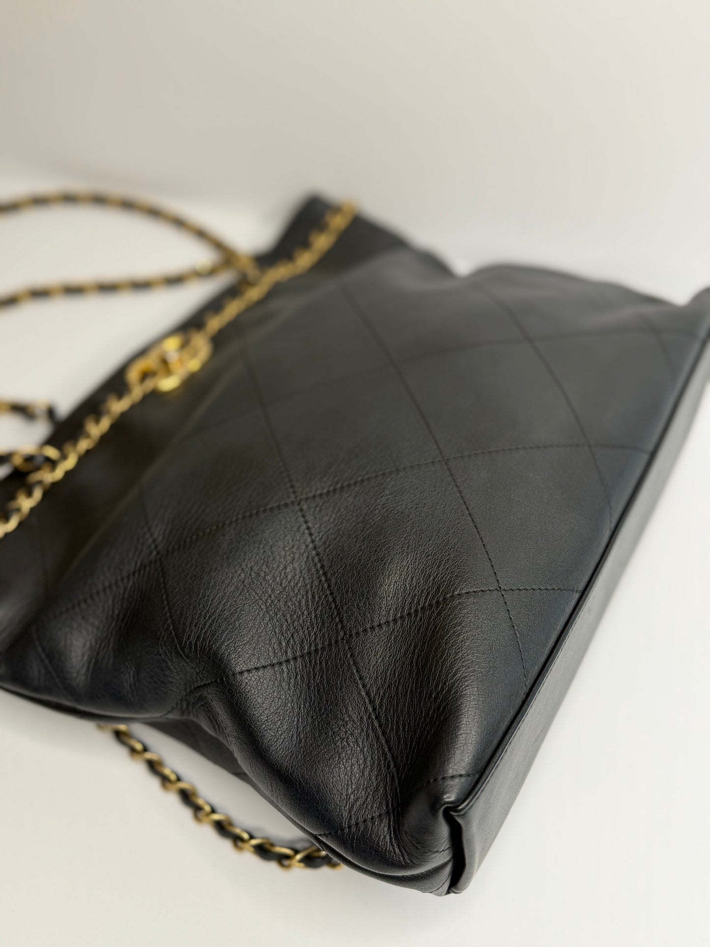 Pre-owned Chanel CC Lock Chain Handle Shopping Tote Quilted Calfskin