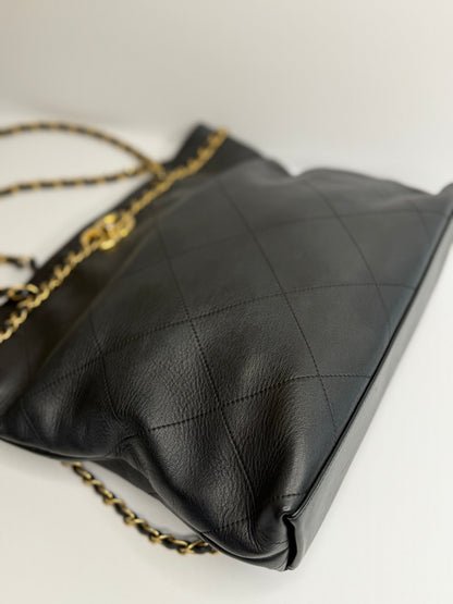 Pre-owned Chanel CC Lock Chain Handle Shopping Tote Quilted Calfskin