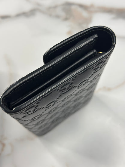 Pre-owned Gucci black embossed leather Guccisima long wallet