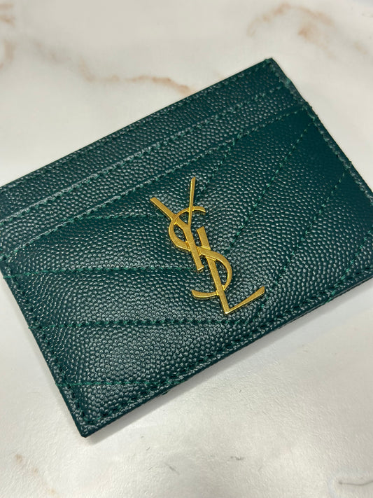 Pre-owned Saint Laurent dark teal grain de poudre card holder