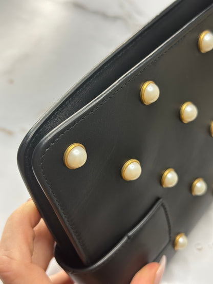 Pre-owned Gucci Nappa Pearl Studded Mini Queen Margaret Broadway Shoulder Bag Black