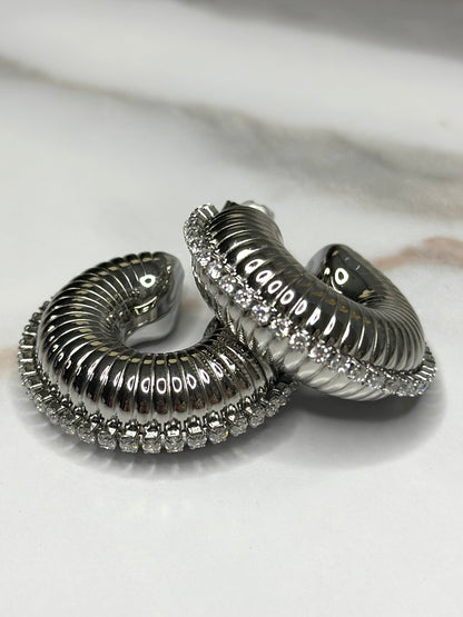 Alice textured SLV rhinestone hoops