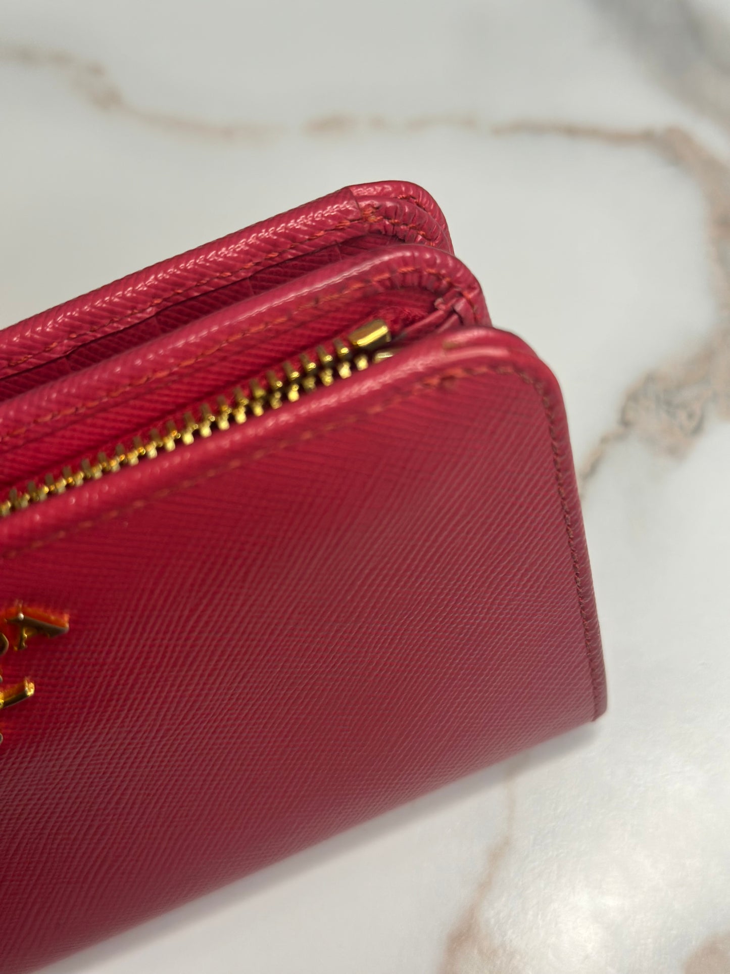 Pre-owned Prada hot pink Saffiano leather wallet