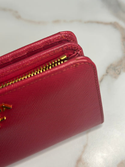 Pre-owned Prada hot pink Saffiano leather wallet