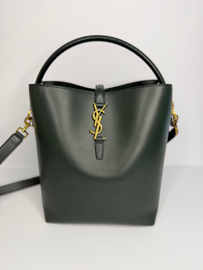 Pre-Owned YSL Shiny Calfskin Le 37 Bucket Bag Vert Fonce