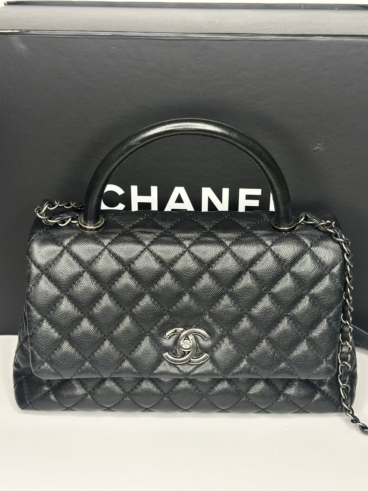 Pre-owned Chanel 2017 Caviar CoCo medium Top Handle w/ Ruthenium hardware
