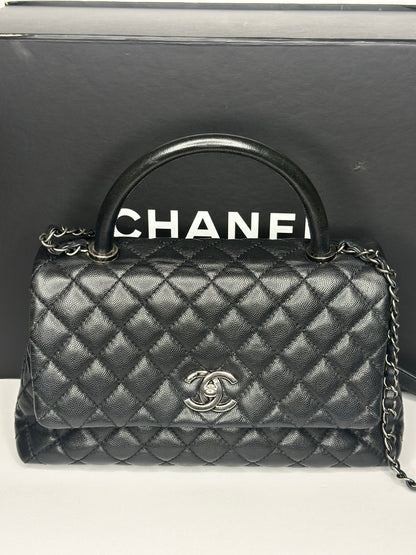 Pre-owned Chanel 2017 Caviar CoCo medium Top Handle w/ Ruthenium hardware