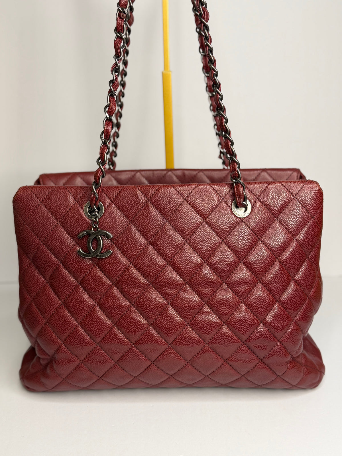 Pre-owned Chanel Burgundy Quilted Caviar Leather Shopping Tote