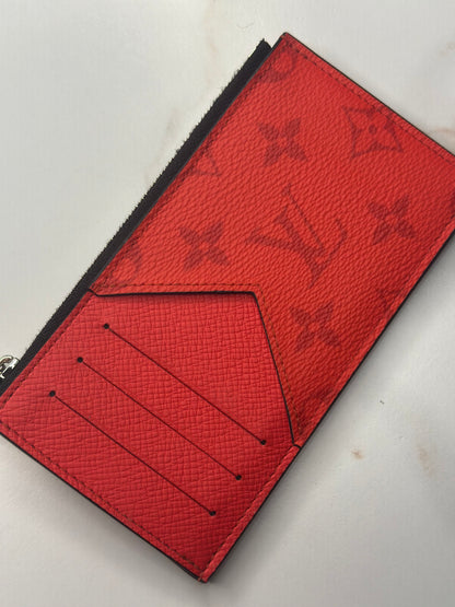 Pre-owned Louis Vuitton Taigarama Coin Card Holder in Rouge