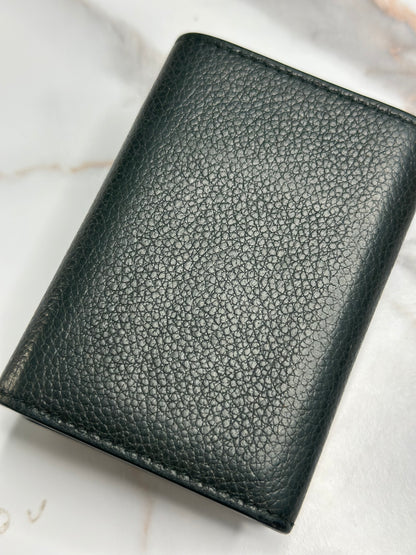 Pre-owned SAINT LAURENT Origami Tiny Leather Trifold Compact Wallet Dark Green Gold YSL