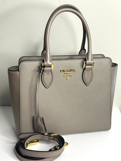 Pre-owned Prada grey Saffiano leather small top handle tote