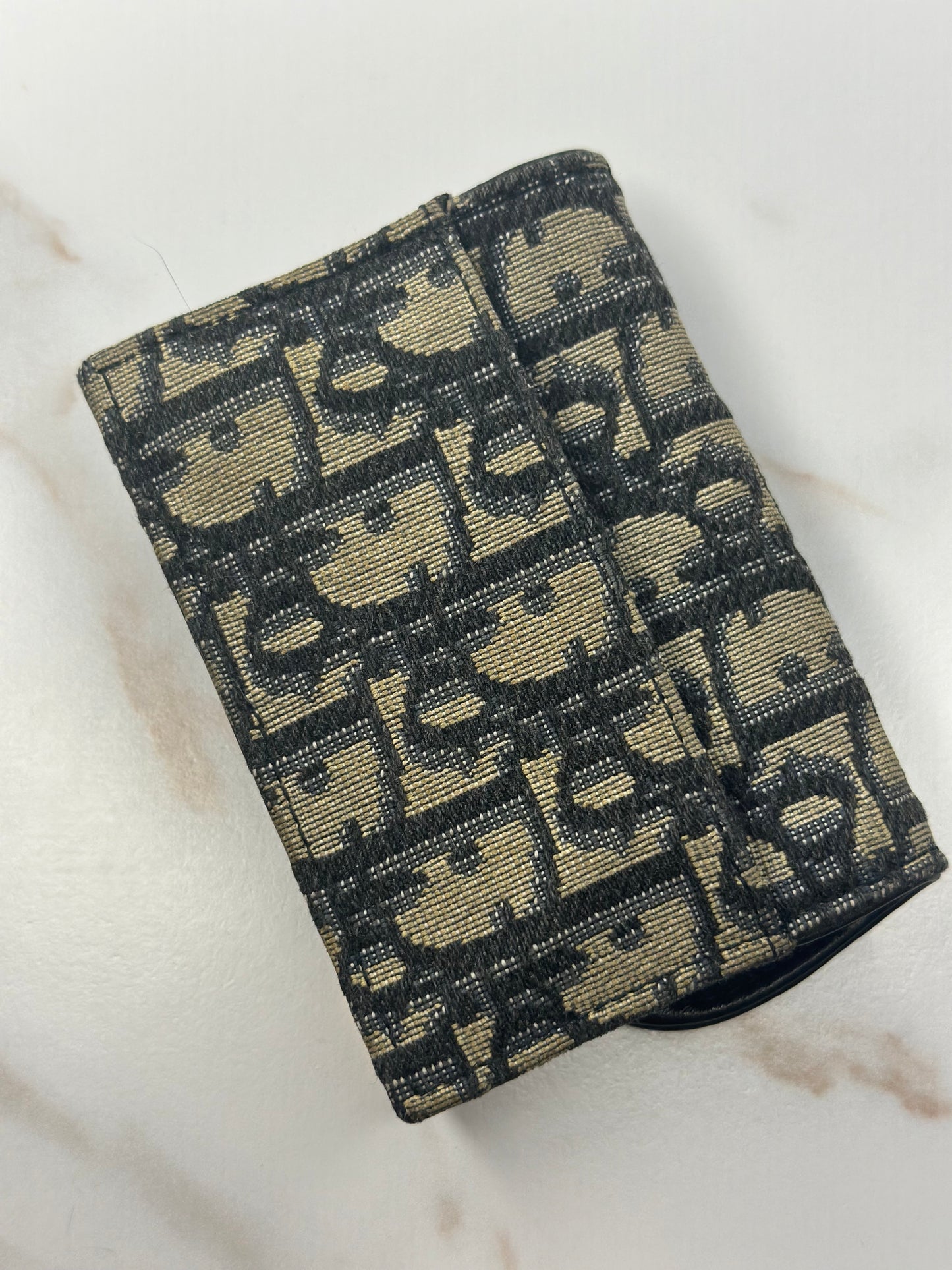 Pre-owned Christian Dior Saddle Flap Card Holder Blue Dior Oblique Jacquard canvas