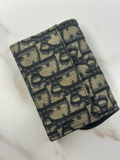 Pre-owned Christian Dior Saddle Flap Card Holder Blue Dior Oblique Jacquard canvas