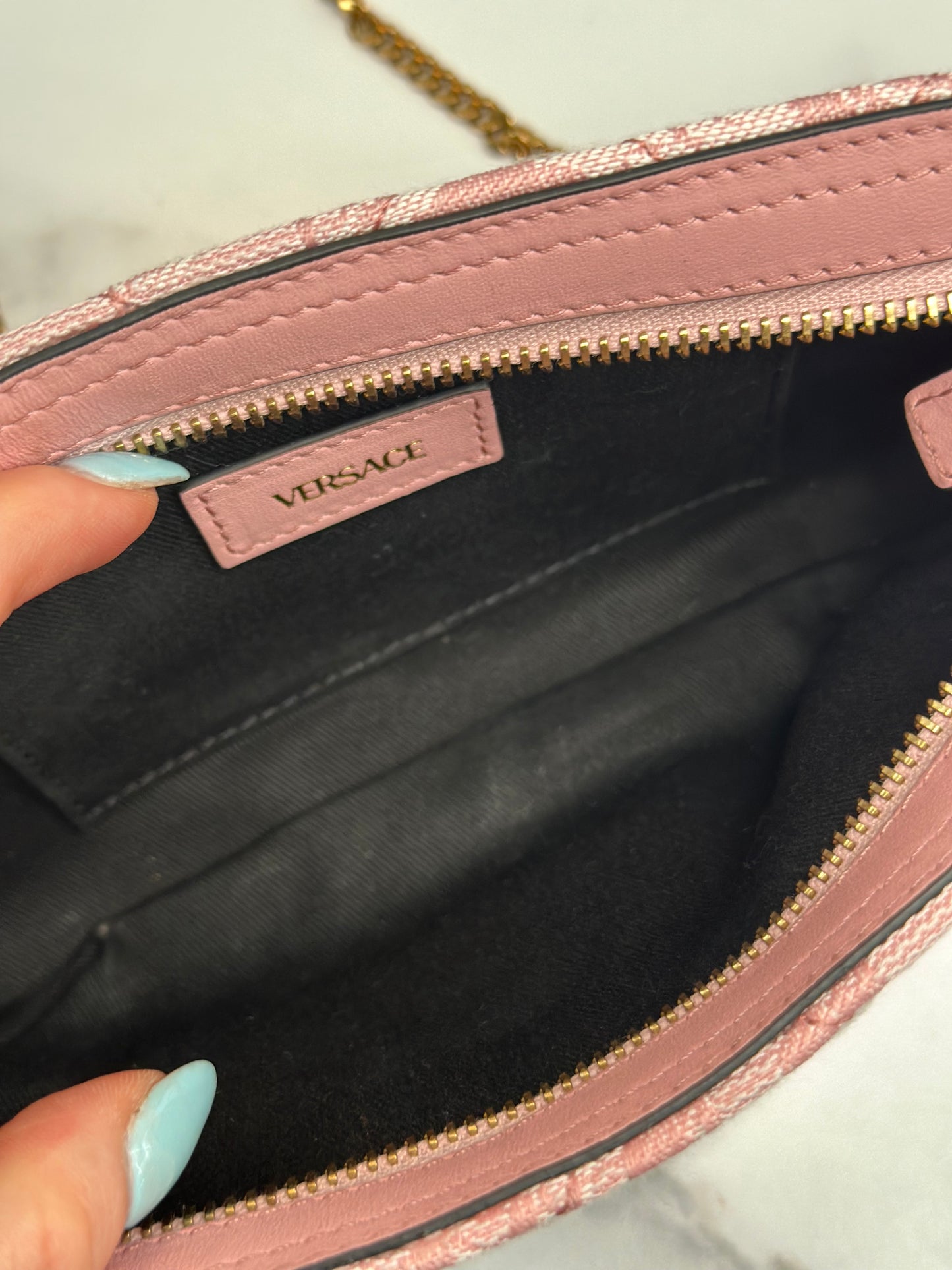 Pre-owned Versace Jacquard Barocco Quilted Medusa Crossbody bag in pink
