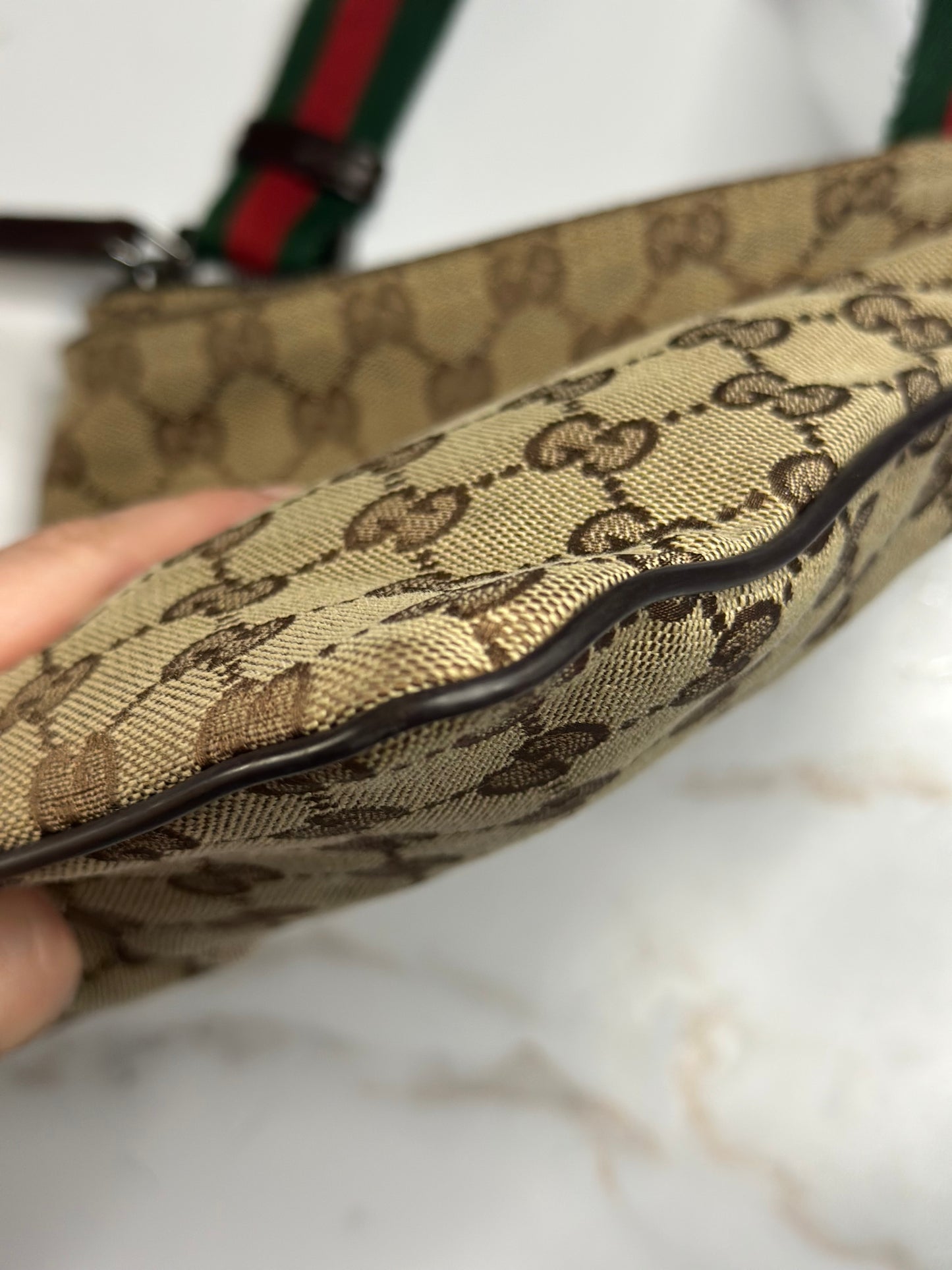 Pre-owned Gucci GG Monogram Web Small Flat Messenger Bag Brown