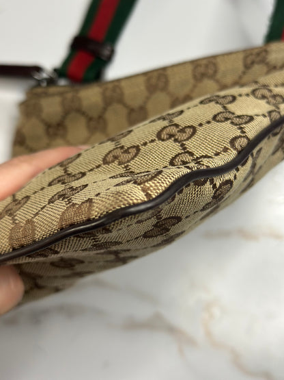 Pre-owned Gucci GG Monogram Web Small Flat Messenger Bag Brown