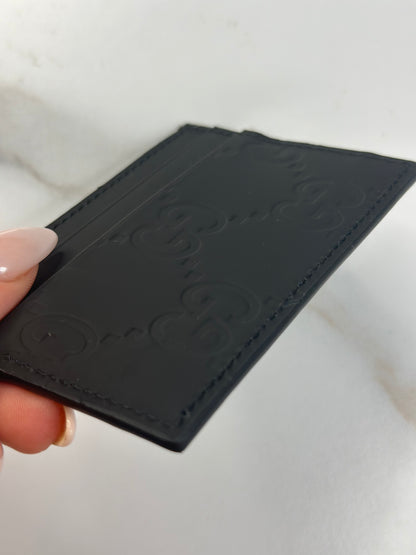 Pre-owned Gucci Rubber Effect GG Embossed Card Holder Black