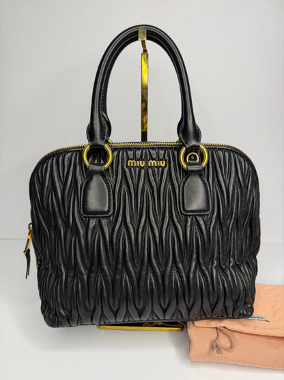 Pre-owned Miu Miu Leather Matelasse Bauletto Black two way tote