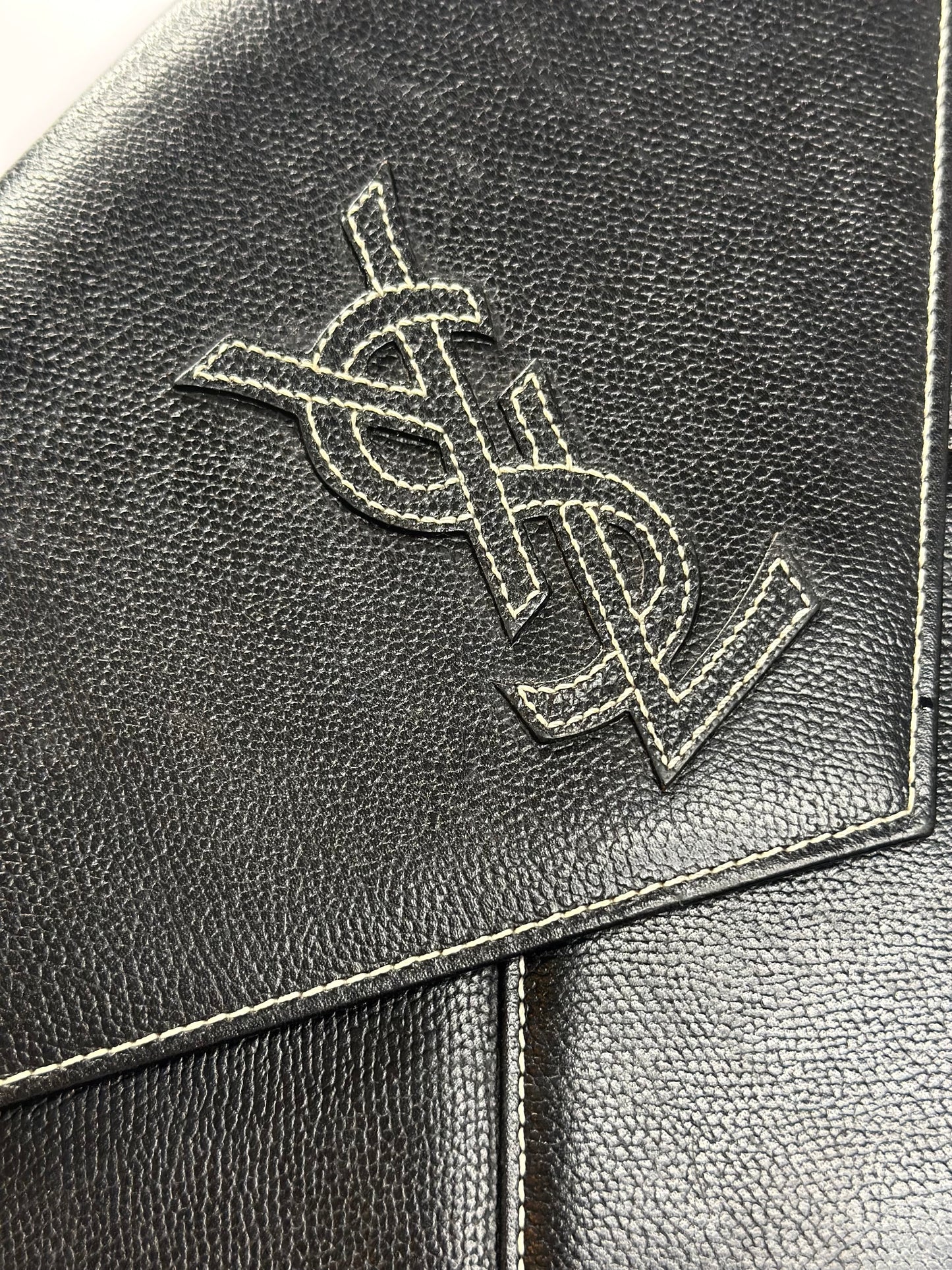Pre-owned Saint Laurent pebbled leather black leather