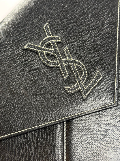 Pre-owned Saint Laurent pebbled leather black leather