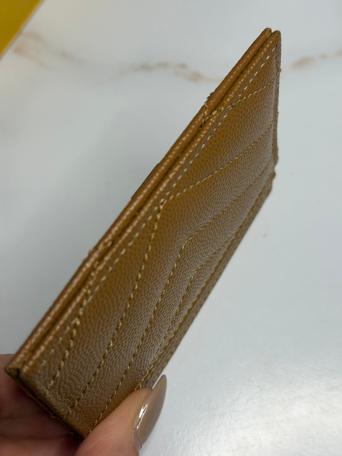 Pre-owned Saint Laurent Grain De Poudre Matelasse brown card holder