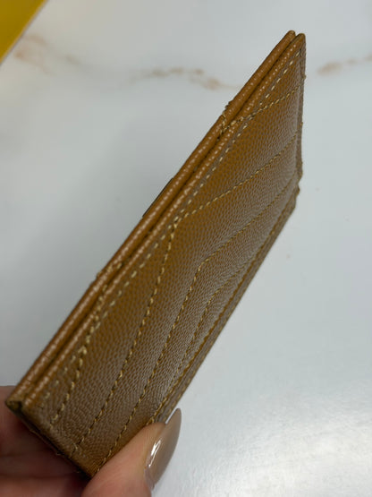 Pre-owned Saint Laurent Grain De Poudre Matelasse brown card holder