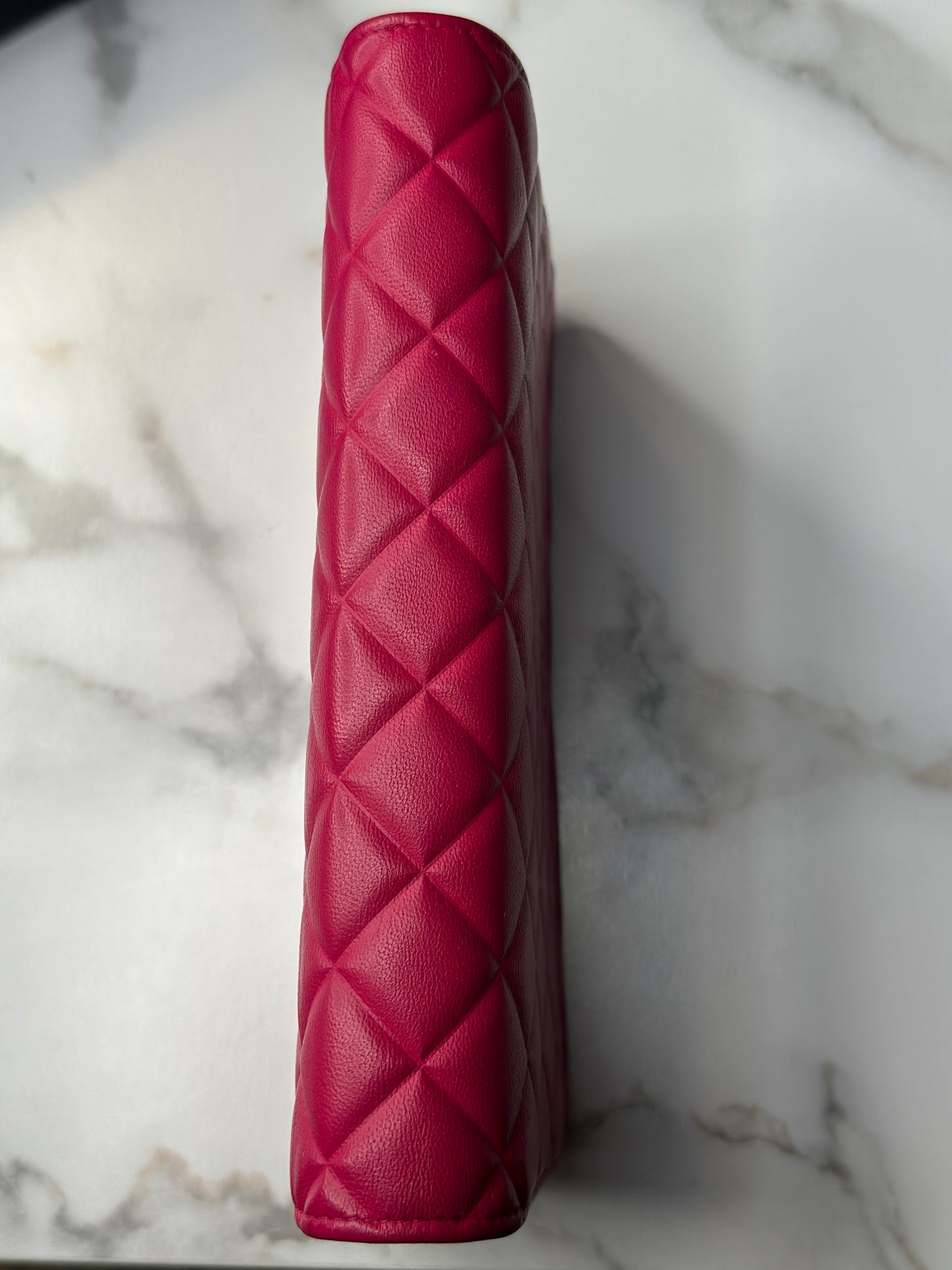 Pre-owned Chanel hot pink quilted caviar wallet on chain