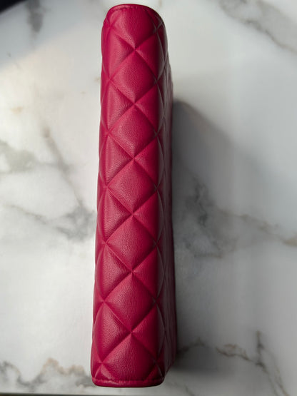 Pre-owned Chanel hot pink quilted caviar wallet on chain