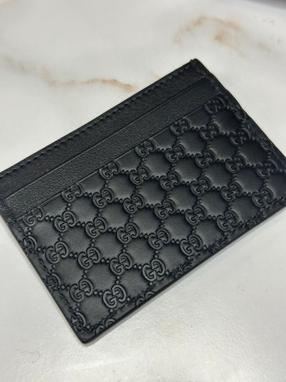 Pre-owned Gucci GG Microguccisima black leather card holder
