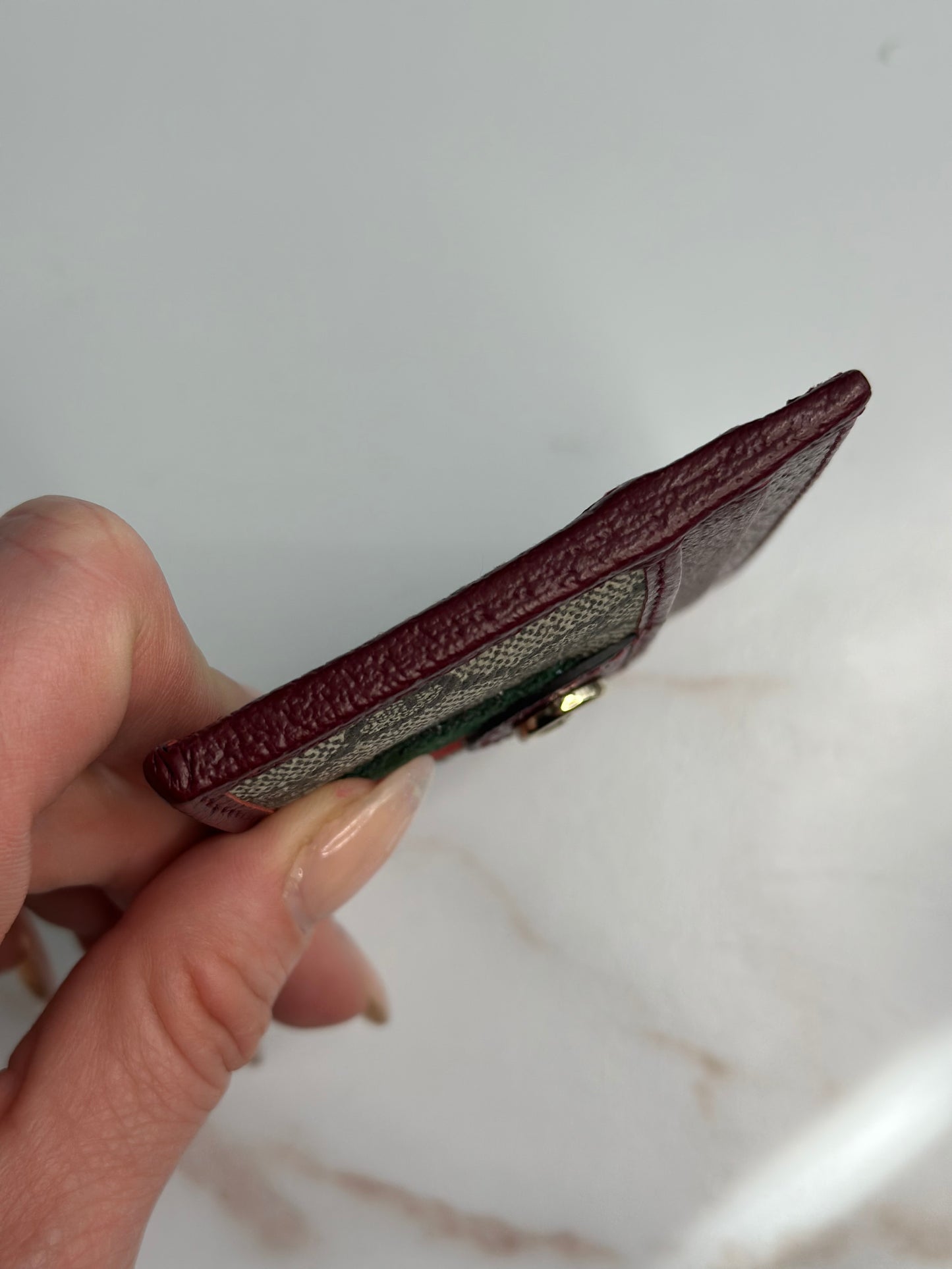 Pre-owned Gucci GG Ophidia burgundy canvas x leather cardholder