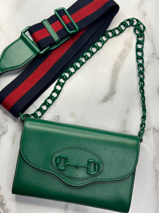 Pre-owned Gucci Emerald Green 1955 Mini Horsebit Bag w/ Web Strap