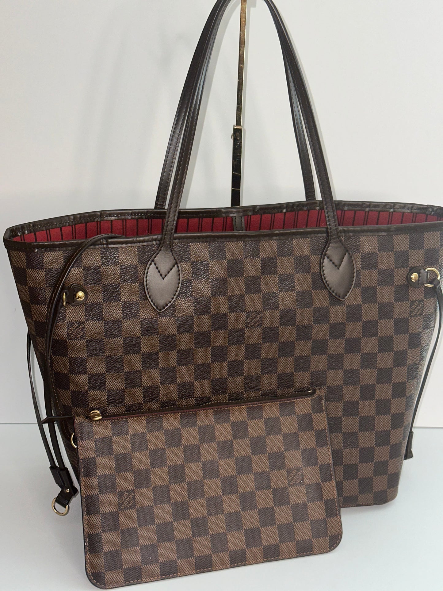 Pre-owned Louis Vuitton Damier ebene neverfull MM with pouch